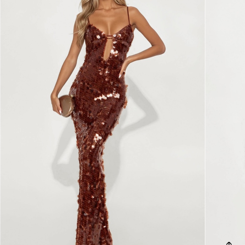 Fashion Nova Sequin Dress in Brown